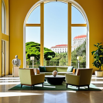**

A bright, airy hotel lobby in Lisbon. Sunlight streams through large windows, illuminating modern art sculptures. Guests are casually dressed, enjoying coffee. Lush green plants add a fresh feel.  "Safe for work," "appropriate content," "fully clothed," "professional," "modest," "perfect anatomy," "correct proportions," "natural pose," "high quality," "Lisbon hotel," "modern art," "sunlit lobby," "family-friendly".

**